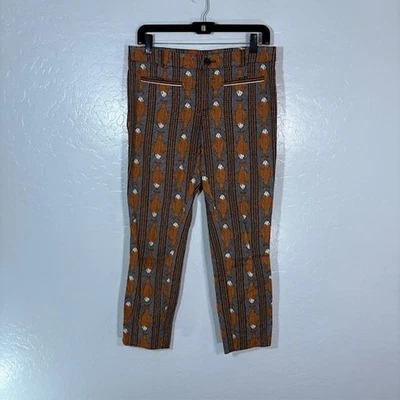 Cartonnier Pants Womens 4 Brown Orange Fish Print Cropped Ankle Cotton Stretch - Image 1 of 4