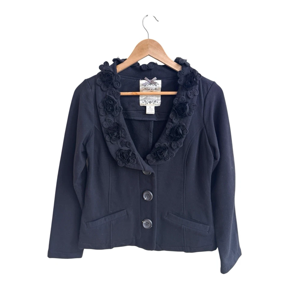 Nick and Mo Anthropologie Black V Neck Long Sleeve Knit Jacket Womens Size M - Image 1 of 4