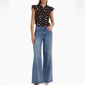 Alice + Olivia Wide Leg Baggy High Rise Blue Jeans with side zipper size 26 - Picture 1 of 16
