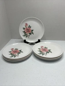 Vintage Royalon Melmac 1950s Dark Rose 8 Bread & Butter Dessert Plates Retro - Picture 1 of 13