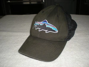 Patagonia Trout Mid Crown Cap Hat Snapback Mesh Black - Picture 1 of 7