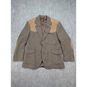 Vtg Pendleton Wool Sport Coat Brown Tweed Western Blazer Mens 44 Elbow Patch - Picture 1 of 9