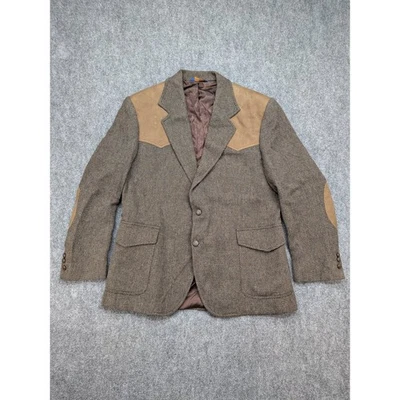 Vtg Pendleton Wool Sport Coat Brown Tweed Western Blazer Mens 44 Elbow Patch - Image 1 of 4