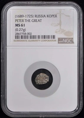 1689-1725 AD Russia Kopek Peter The Great Silver NGC MS61 - Image 1 of 2