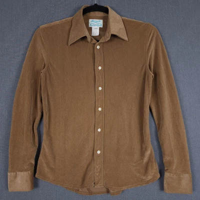 Camisa masculina vintage Diesel pequena marrom veludo discoteca retrô manga longa - Imagem 1 de 4