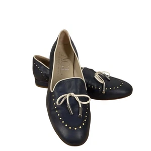 AGL Attilio Giusti Leombruni Navy Loafer Flats Contrast Trim Detail & Ties 37.5 - Picture 1 of 22