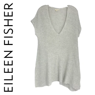 Suéter Eileen Fisher tamanho G malha aberta manga curta túnica mistura de linho S0KAR-2 - Imagem 1 de 4