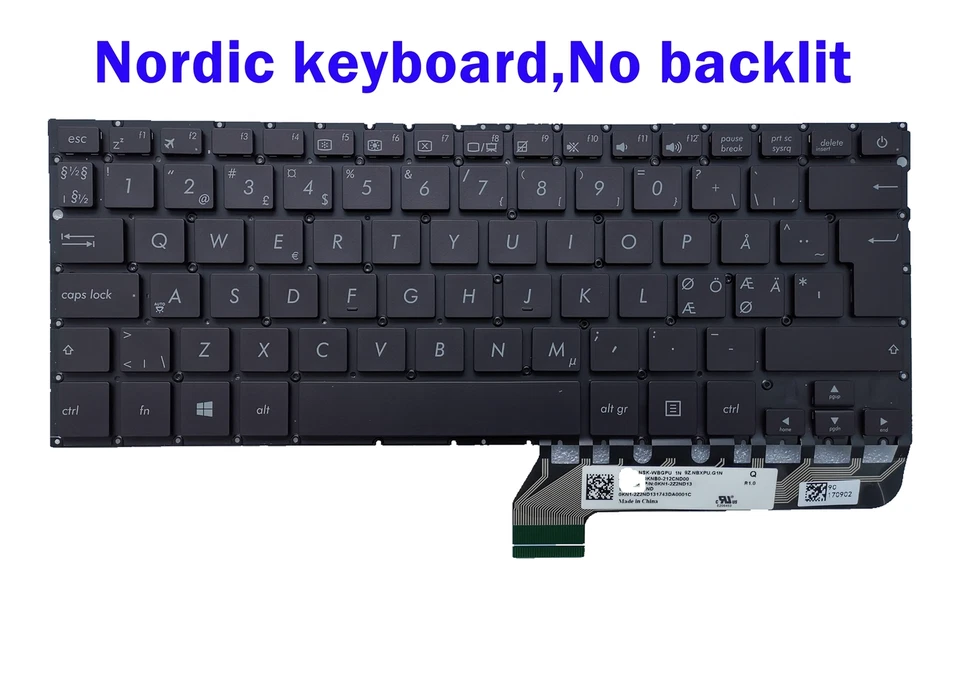Teclado nórdico para Asus UX430U UX430UA UX430UQ UX430UN UX430UAR 0KNB0-212CND00 Foto 1 de 1