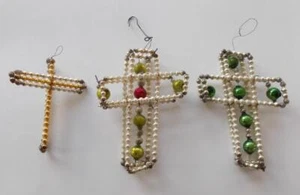 3 Antique Mercury Glass Cross Shaped Christmas Ornaments - Picture 1 of 4