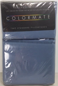 SEARS COLORMATE Two Standard Pillowcases Blue 200 Thread Count NEW Free Shipping - Picture 1 of 6