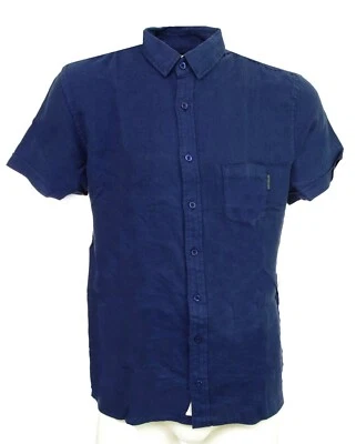 HARRIS WILSON chemise lin homme manches courtes poche bleu marine indigo EFE - Photo 1/4