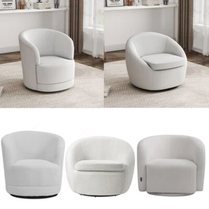 Rotating Single Sofa Swivel Cuddle Armchair Round Teddy Boucle Accent Tub Chair - Picture 1 of 30