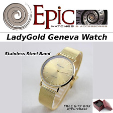 EPIC TIME- Lady Gold- Geneva Fashion Analog Quartz Watch- Stainless Steel Band 