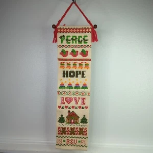 Vintage Weihnachten Kreuzstich Wandteppich Wandbehang 26,5 Zoll x 7 Zoll Nadelspitze - Bild 1 von 7