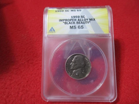 1959 Jefferson Nickel  ANACS MS 65 5 STEPS "BLACK BEAUTY" IMPROPER ALLOY  #T3025 Cover