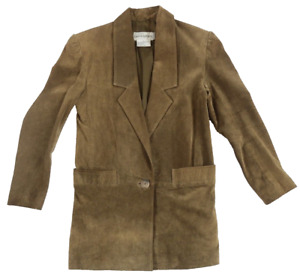 VTG Bloomingdale's Women's Genuine Suede Leather L/S 1 Button Blazer Jacket - 2P