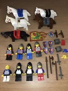 Vintage Lego Castle Knights Minifigures Lot Dragon Knights w Weapons, Horses