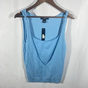AUGUST SILK blue scoop neck viscose silk sleeveless knit top M - Picture 1 of 12