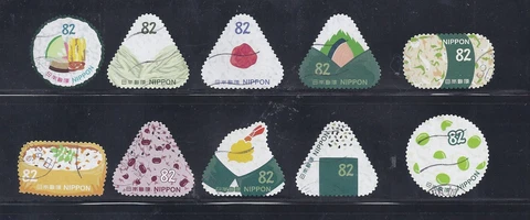 Japan 2017 Food Rice Balls and Sushi 82Y Complete Used Set Sc# 4162 a-j Cover