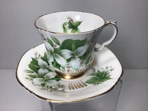 Canadian Provincial Flowers Royal Adderley Trillium Bone China Teacup & Saucer - Picture 1 of 8