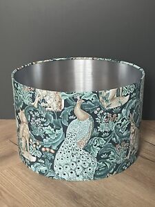 Teal William Morris Forest Fabric lampshade 35 X 22cm Silver Lining Peacock Fox