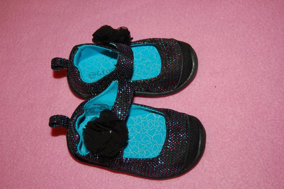 Bebés Niñas Zapatos de Vestir NEGRO MARY JANE'S Rosa Aqua Brillante FLOR Talla 2 3 4 5 6 Foto 1 de 1