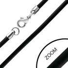 Black Rubber 3Mm Necklace Chain Cord Stainless Steel Lobster Clasp Mens Womens