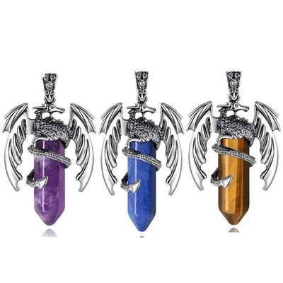 Collar Colgante Dragón Piedra Natural con Cordón de Cuero Ajustable de 18" Foto 1 de 3