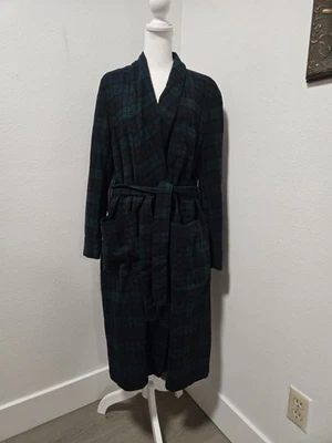 BATA DE NOCHE VINTAGE PARA HOMBRE VERDE/NEGRO TARTÁN A CUADROS LANA FAJA CON CINTURÓN TALLA M Foto 1 de 4