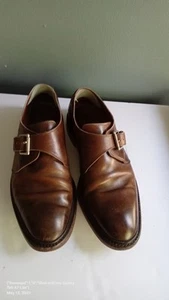 Leather Monk Strap Dress Shoes Brown Buckle Loafers - Picture 1 of 12