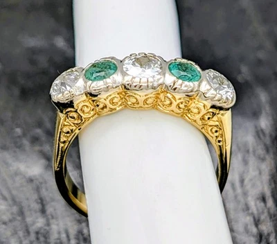 585/14K Gelbgold Smaragd Brillant 0,90ct  Damenring – 7,40 g – [Größe 58] #1572 - Bild 1 von 4