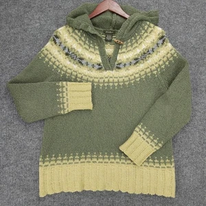 Maglione con cappuccio Eddie Bauer mohair donna M verde Fair Isle pullover toggle vintage - Foto 1 di 14