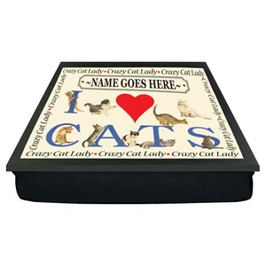 Personalised Crazy Cat Lady I Love YOUR NAME Cushion Laptop Lap Dinner Tray Gift - Picture 1 of 2