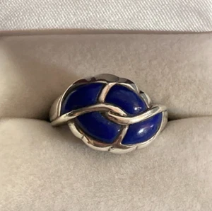 .925 Sterling Silver Four Blue Stone Lapis (?) Swirl Bezel Set Dome Ring Sz 7.75 - Picture 1 of 12