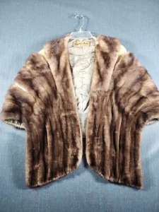 Vintage 50s Brown Mink Stole Wrap Cape Collared Satin Lining NEED RESTORATION #2 - Picture 1 of 13