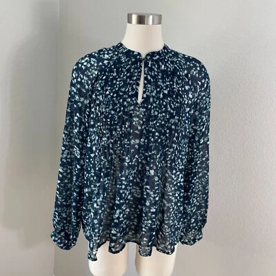 Blusa Top Banana Republic Mujer Grande Floral Plisada Transparente Manga Larga Foto 1 de 4