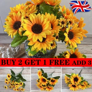 13 Heads Sunflowers Artificial Faux Flower Bouquet Garden Party Wedding Decor UK - Picture 1 of 9