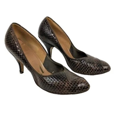VINTAGE 1950s Women's Brown Cobra Snakeskin Leather Pumps Heels Dream Step - Image 1 of 4