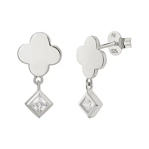 cai Ohrringe Ohrstecker 925 Silber rhodiniert Kleeblatt Zirkonia Anhänger Damen - Bild 1 von 3
