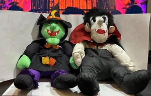 2 peluche vintage Halloween Dracula e Strega in nylon imbottito - Foto 1 di 18