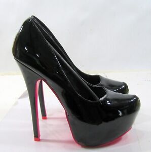Black/pink  6"High Heel 2"Platform Round Toe  Shoes WOMEN size  6
