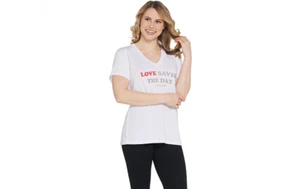 Camiseta Peace Love World Kim Cuello en V Blanca/Love XL A307444 QVC J - Imagen 1 de 3