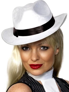 White Gangster Hat Fancy Dress 1920s Mafia Fedora Trilby Adult Accessory - Picture 1 of 1