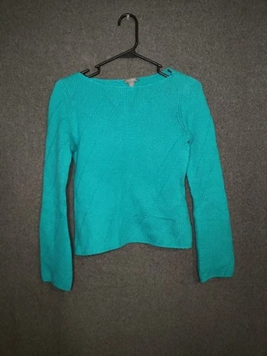 Suéter Ann Taylor Cashmere XS verde azulado manga larga tejido suave lujo clásico Foto 1 de 3
