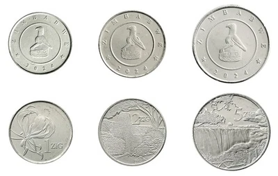 Juego de 3 piezas Zimbabwe 1-5 zig, respaldo dorado, 2024, N #412920-412923, como nuevo Foto 1 de 4