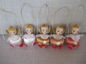Vintage Japan Pink Christmas Angel Ornaments Hair Spun Satin Chenille 5 - Picture 1 of 6