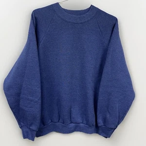 Vintage Heather Blue Raglan Crewneck Sweatshirt Fruit Of The Loom Large USA Made - Picture 1 of 11