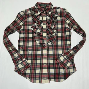 Blusa abotonada con volantes a cuadros talla S Lauren Ralph Lauren para mujer - Imagen 1 de 9
