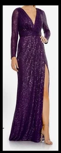 Ieena MAC DUGGAL 26490 Long Sleeve Ruched Sequin Gown dress Size 6 Purple NWT - Picture 1 of 8