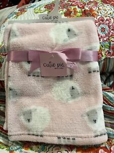 Cutie Pie Pink w Lambs Grey Sheep Polyester Plush Baby Girl BOA Blanket New NWT